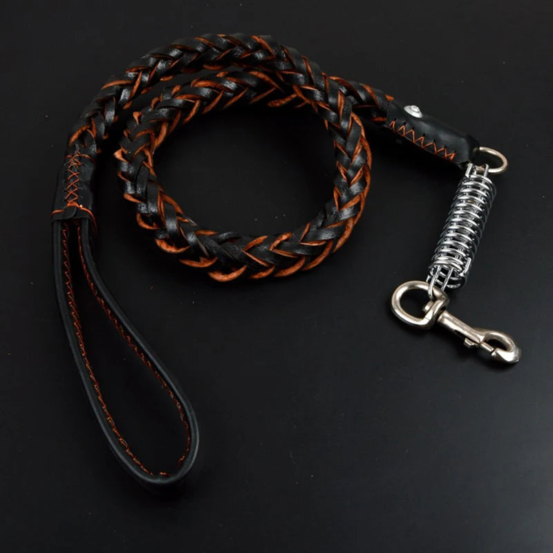 Pet Leather Dog Collar Leash For Large Dog Leather Dog Traction Drag Tow Rope Chain Pet Dog Supplies Accessories Prevent Runaway