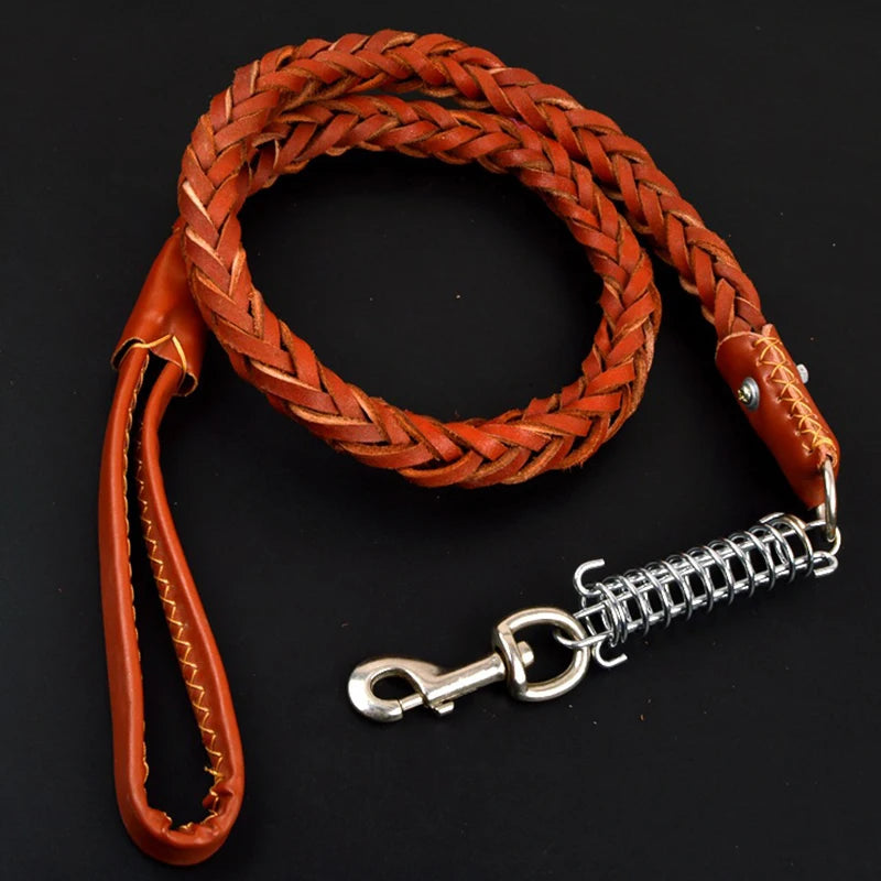 Pet Leather Dog Collar Leash For Large Dog Leather Dog Traction Drag Tow Rope Chain Pet Dog Supplies Accessories Prevent Runaway
